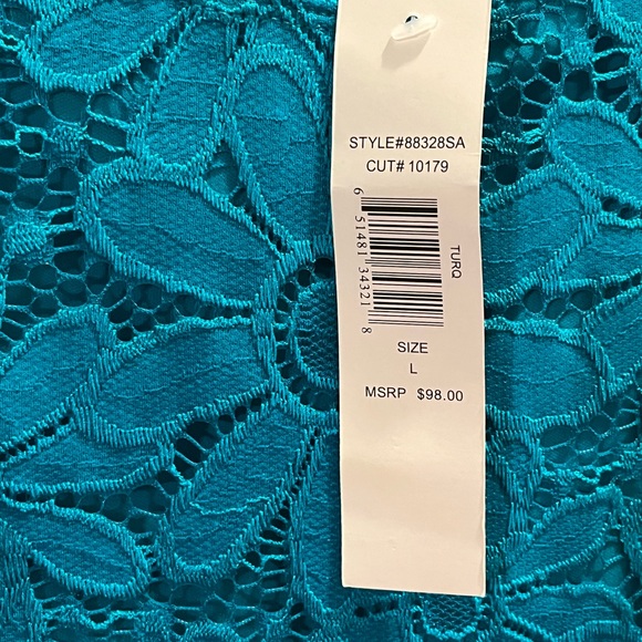NWT Tiana B. Turquoise Lace Sheath Dress. Size Large. Fully lined except sleeves - Picture 4 of 7